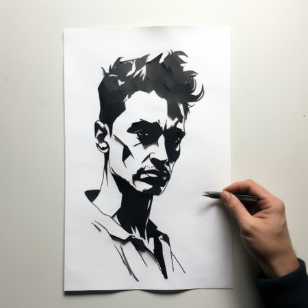 a black and white sketch of david bowie, resembling the style of egon schiele. the clean and sharp inking captures the essence of the iconic musician. this artwork by david baxler combines elements of ernest zacharevic, agnes cecile, and hyper-realistic pop-art fusion. the result is a bold and graphic comic book-inspired composition. ai generatedの素材