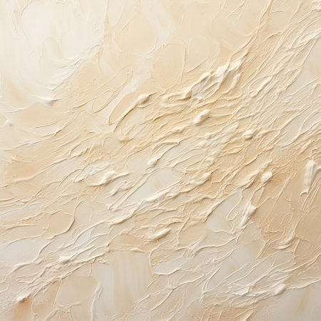 a beige smooth wall with an energetic impasto style is depicted in this photo. the light orange and white colors create a highly detailed and fluid acrylics effect. the image showcases an aerial view of the wall, which has a sculptural impasto texture. the caffenol developing process adds an intriguing element to the overall composition. ai generatedの素材