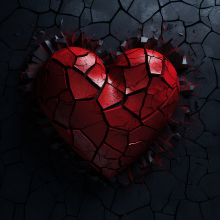 a crackled red heart wall wallpaper, inspired by the style of zbrush, showcases trapped emotions and explores dark themes. the fragmented advertising elements, combined with stone and firecore elements, create a realistic and attention-grabbing design. ai generatedの素材