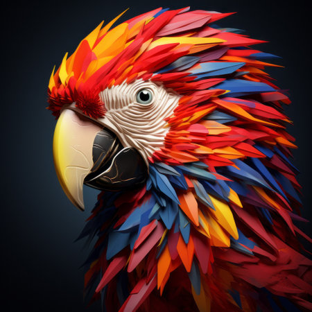 a 3d bird abstract digital art bird portrait print stock vector of a parrot. this graphic design, inspired by the style of canon eos 5d mark iv, features a combination of dark red and dark azure colors. the artwork showcases explosive wildlife with vivid color blocks and intricate body-painting. it resembles a captivating photo from national geographic, captured with the sony alpha a7 iii. aiの素材