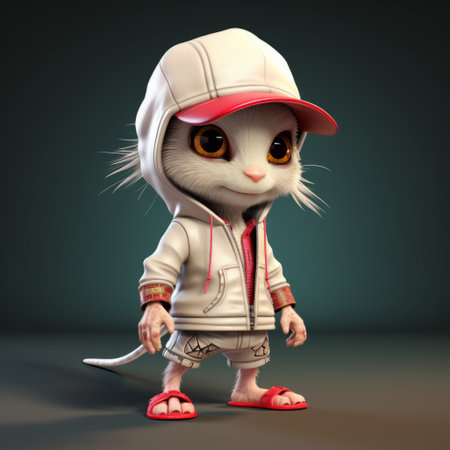 anthropomorphic cricket wearing a white hoodie with a hat and zipper, a t-shirt with a red pattern, sunglasses, jeans, and stylish shoes. the cricket's hands are tucked into the pockets of its clothes. the photo showcases intricate textures and ultra-clear details, with a colored background and stage lighting. this close-up shot highlights the artistry of the zbrush and material painter techniques used. ai generatedの素材