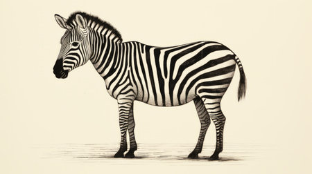 a new zebra is featured in this print at the wild animal station. the artwork is created in the style of revived historic art forms by frank quitely (1860-1969) and petros afshar. the black-and-white etchings showcase mesmerizing optical illusions, reminiscent of the works by wilhelmina weber furlong. ai generatedの素材