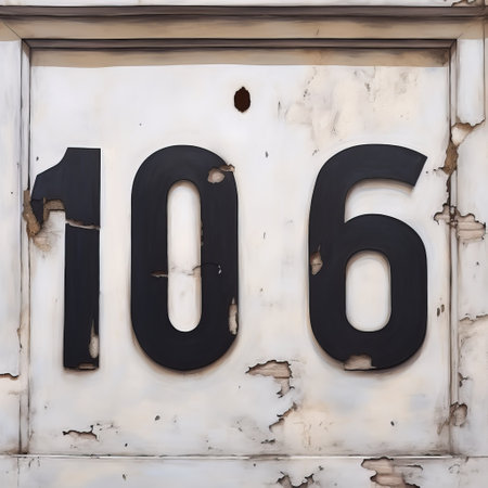 an old black and white sign with a number on it, showcasing muted colors and loose paint application. this urban exploration photograph captures the essence of 18th-century aesthetics, evoking emotional subject matter. the realistic usage of light and color adds depth to the historical narrative. ai generatedの素材
