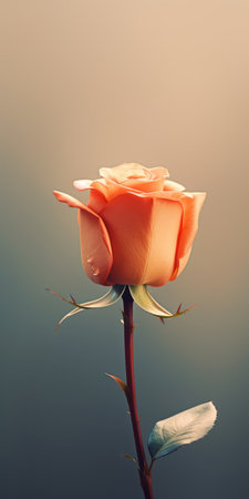 a photo of a rose captured by nicolas bruno using photo-realistic techniques. the rose is beautifully depicted with sharp, prickly details, set against a white background. the use of vray tracing enhances the romantic chiaroscuro effect, with soft, light orange and light aquamarine tones adding to its allure. ai generatedの素材