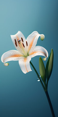 white lily wallpapers hd for pc and mobiles featuring hyper-realistic animal illustrations by john larriva. these stunning wallpapers showcase light orange and dark azure tones, with water drops adding a touch of realism. dmitry spiros's digital illustrations are filled with blink-and-you-miss-it detail, making these wallpapers a must-have for nature lovers. ai generatedの素材