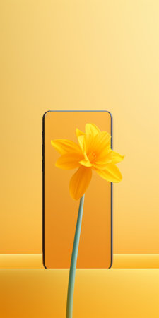 a photo of samsung g7 wallpapers and wallpapers for galaxy s9, s8, and s7. these wallpapers are designed in the style of floral surrealism, featuring frequent use of yellow and everyday objects. the crisp and clean lines, digitally enhanced details, and sharp focus add a touch of subtle realism to the overall composition. ai generatedの素材
