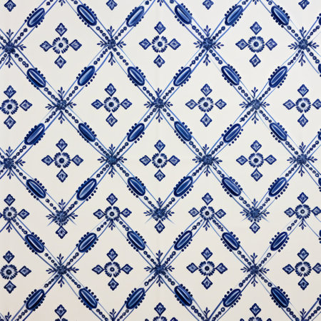 the traditional europe blue and white diamond pattern features a repeating design of blue and white diamonds with dark blue outlines on a light white background. the diamonds are evenly spaced and have small details inside, often in different shades of blue. this pattern is a symbol of europe heritage and is commonly used in textiles and design. ai generatedの素材