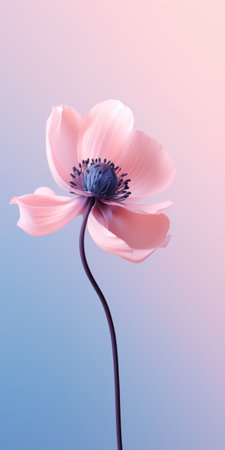 a pretty rose, with soft and rounded forms, stands out against a pastel blue background in this photorealistic rendering. the flower's light pink petals contrast beautifully with the navy hues, creating a captivating flowerpunk aesthetic. the detailed character design showcases the organic and flowing forms of the rose, exuding a sense of flower power. ai generatedの素材