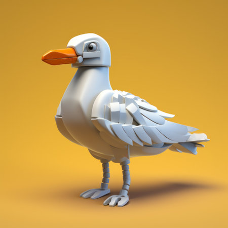 a quirky cartoonish 3d model of a bird with a long beak, featuring pixelated realism. the bird is depicted in light white and light orange colors, adding to its playful appearance. this unique creation combines elements of dutch marine scenes, engineering construction, and design, resulting in a simplistic yet captivating cartoon character. ai generatedの素材