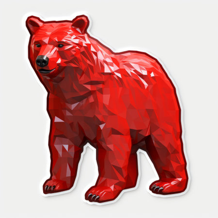 red cartoon bear 3d sticker on a white background, featuring translucent geometries and photorealistic wildlife art. this chromatic intense sticker showcases street art figuratives and faceted shapes, making it a creative commons attribution piece. the hyper-realistic animal illustration adds a touch of realism to this eye-catching sticker. ai generatedの素材