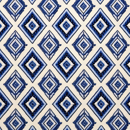 the traditional east africa blue and white diamond pattern features a repeating design of blue and white diamonds with dark blue outlines on a light white background. the diamonds are evenly spaced and create a pleasing visual rhythm. this pattern, symbolizing east africa heritage, is widely used in textiles and design, showcasing a deep, rich shade of blue and clean, bright white. ai generatedの素材