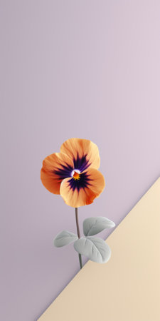 a 3d image of a flower on the floor, featuring a minimalist background in light orange and violet. created by artist dan matutina, this captivating artwork showcases realistic rendering and the use of screen tones to imitate materials. ai generatedの素材