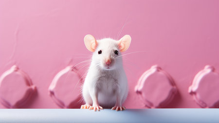 white rat hunched over a pink chair, captured in stunning 8k resolution. this detailed scientific subject showcases stereotype photography with its shiny eyes and soft-focus portrait. the image beautifully depicts animals, while the rtx on enhances the visual experience. ai generatedの素材