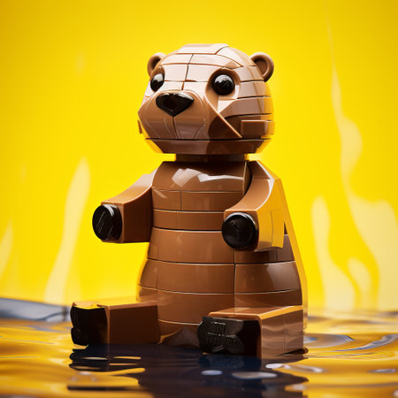 a photo of lego bears, lego elto, captured in the style of evocative environmental portraits. the image showcases melting pots and features a sony alpha a7 iii camera. the lighting is a warm amber tone, and the digitally manipulated composition creates an explosive wildlife scene. the overall aesthetic is inspired by synthetism. ai generatedの素材