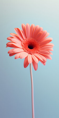 a 3d model of a pink flower, isolated on glass, featuring a dark sky-blue and light orange minimalist background. the photo showcases realistic attention to detail and employs photo-realistic techniques. the whimsical subject matter is enhanced by cross processing, resulting in a graceful balance. ai generatedの素材