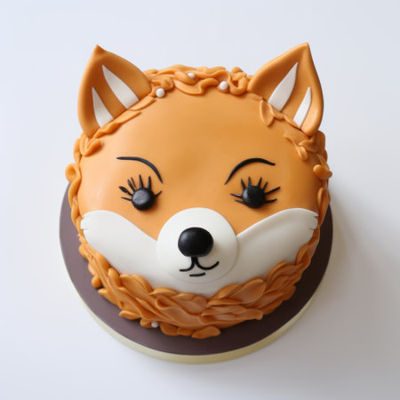 a photo of fox cupcakes, inspired by asian motifs, with a dark pink and beige color scheme. the cupcakes are beautifully decorated with loose linework and have a glossy finish. this photo, taken with a nikon d750, captures the artistic style reminiscent of patricia piccinini and takashi murakami. ai generatedの素材