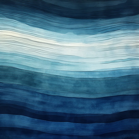 a watercolor painting featuring blue water, showcasing layered lines and a moody tonalism style. the image evokes emotive fields of color and strip painting techniques, reminiscent of traditional oceanic art. the artwork creates a sense of multilayered dimensions, with captivating horizons. ai generatedの素材