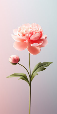 a peony image vector illustration in the style of cinema4d rendering, featuring surrealistic elements and realistic still lifes with dramatic lighting. created by yanjun cheng, this artwork showcases delicate minimalism and luminous 3d objects, incorporating whimsical shapes. ai generatedの素材