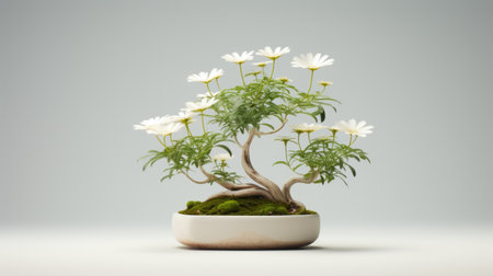 a small white succulent plant beautifully decorates the bowl of a teapot, showcasing the artistic style of daz3d and marguerite blasingame. this ethereal composition draws inspiration from zen buddhism, with a symmetrical arrangement reminiscent of the heian period. the influence of serge marshennikov's work can also be seen in this captivating image of serene and harmonious beauty. ai generatedの素材