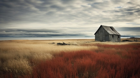 a windswept prairie near a rocky ridge, adorned with sage and prickly pear plants, captures the essence of mikko lagerstedt's style. the landscape showcases a blend of light crimson and beige hues, reminiscent of haunting houses. it also evokes the spirit of native american, first nations, and alaska native art, with elements of light red and gray. the scene exudes a lively coastal landscape vibe,の素材
