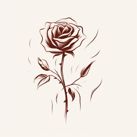 a single rose emerges gracefully from a flower, set against a pristine white background. the artwork showcases a minimalistic style with brushstrokes in dark brown and light beige. the flawless line work creates a romantic goth aesthetic, while the soft and dreamlike brushstrokes evoke a romantic atmosphere. this captivating image could also be reminiscent of a tattoo design. ai generatedの素材