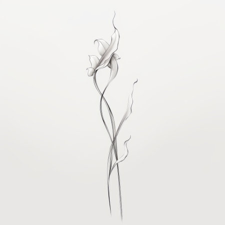 hand-drawn pencil sketch of a flower, showcasing an abstract and minimalistic composition. the flower is depicted using liquid metal in shades of light gray and light beige, resembling flowing vines. the sketch embodies the essence of minimalistic metal sculptures, with its graceful and fluid silhouettes, resulting in a captivating and simplistic design. ai generatedの素材