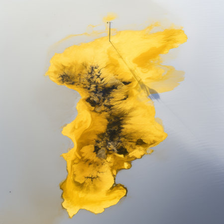 aerial view of a surrealistic installation art piece in nature and landscape. this conceptual art photography captures mind-bending patterns and a sea surface with thick brush strokes in pale yellow and gold. the combination of pop art and minimalism creates a visually striking and unique composition. national geographic photography influences the realistic style of this captivating image. ai generatedの素材