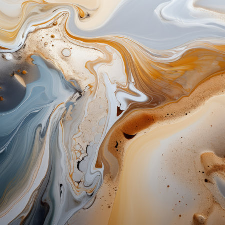 aerial view of a surrealistic installation art piece in nature and landscape. this conceptual art photography captures mind-bending patterns and a sea surface with thick brush strokes. the combination of pop art elements, minimalism, and pale silver and gold strokes creates a unique and captivating visual experience. this national geographic-inspired photograph merges various artistic styles seamlessly. ai generatedの素材
