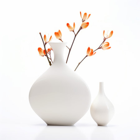 the white vase in this photo embodies the essence of oriental minimalism. its sleek design and clean lines create a sense of tranquility. the combination of white and orange adds a touch of vibrancy to the overall composition. the matte finish enhances the understated elegance of the vase. mandy disher's expert photography skillfully captures soft focal points, drawing attention to the vase's exquisite details. theの素材
