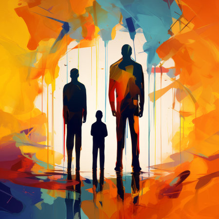 three cartoonish abstract silhouettes of christopher are depicted standing together in this digital expressionism artwork. the figurative sculptures showcase smooth lines, bright colors, and a playful, rivolous vibe. this creative commons attribution piece is inspired by vector art, resulting in an ultrafine representation of christopher. ai generatedの素材