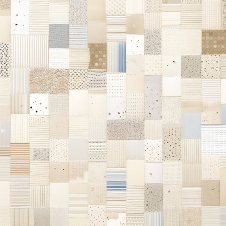 a photo of a white and beige background featuring polka dots and squares. the composition is inspired by multilayered mixed media and minimalist ceramics. the design also incorporates elements of aggressive quilting and glass as a material. the detailed and faded palates create a visually captivating composition. ai generatedの素材