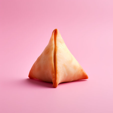 a fortune cookie, depicted in a soft sculpture style, is showcased in this food concept illustration. the cookie is placed on a vibrant pink background, creating a visually appealing contrast. the artwork draws inspiration from artists such as haroon mirza and firmin baes, incorporating elements of zbrush and cross-processing processing techniques. this installation-based piece offers a unique and captivating representation of the fortune cookie concept.の素材