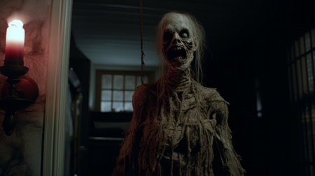 the dead man walking haunted house trailer in lincoln is a horror-inspired masterpiece. made of intertwining vines, it boasts hyper-realistic details that will send shivers down your spine. captured with the sony alpha a7 iii, this trailer is filled with blink-and-you-miss-it details, showcasing ethereal creatures in spine-chilling close-ups. ai generatedの素材