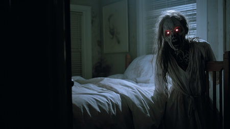 a creepy new horror movie, "strange and jarring," captures the essence of fear with its realistic depiction of light and blink-and-you-miss-it details. the film's style, inspired by the canon ts-e 17mm f4l tilt-shift lens, creates a jarring and unsettling atmosphere. lisa parker's shiny eyes and ingrid baars' webcam photography add an eerie touch to this spine-chilling experience. ai generatedの素材