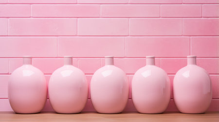 a collection of pink ceramic vases, featuring a selective focus technique that creates an illusion of three-dimensionality. the minimalist backgrounds enhance the pop art advertising style, while the kawaii elements add a touch of cuteness. these digitally enhanced vases are available under the creative commons attribution license. ai generatedの素材