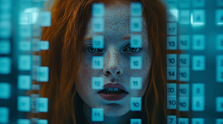 the photo showcases a highly detailed and realistic x-ray barcode in 4k resolution. the image features a redhead blackbird against a backdrop of sapphire blue and pistachio colors. a glowing neon flare adds a touch of intrigue to the scene. in the foreground, four dark figures stand back to back, creating a mysterious and slightly dirty atmosphere. the photo has a 90's alternative vibe, reminiscentの素材