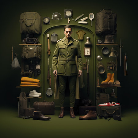 keira knightley's scottish navy campaign poster showcases utilitarian objects and volumetric lighting. the detailed costumes and photorealistic still lifes add depth to the composition. shot with a leica m10, this national geographic photo captures the essence of the campaign, highlighting the green hues and emphasizing the importance of the scottish navy. ai generatedの素材