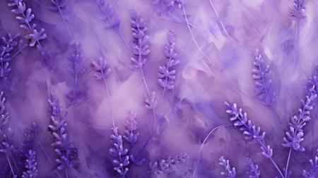 lavender flowers, with a background of koodaysipojm, are captured in this photo. the image showcases a style of layered brushstrokes, creating a matte effect. the flowers are reminiscent of gossamer fabrics, with subtle tonal variations. the overall aesthetic is reminiscent of airbrush art and silk painting, creating a whimsical ambiance. ai generatedの素材