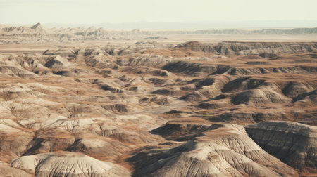 badlands national park 3d illustration showcases the stunning beauty of this natural landscape. with its realistic and earthy expressionism, the photo captures the organic shapes and muted tones of the land. shot with a fujifilm xf 35mm f1.4 r lens, the birds-eye-view perspective adds depth to the image. this national geographic-worthy photo is a testament to the mesmerizing allure of the badlands. ai generatedの素材