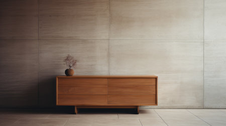 a high-quality, ultra-high definition photo of an interesting dresser in a room, showcasing the japanese contemporary style. the dresser exudes natural simplicity with its high level of detail and abstract minimalism. this captivating image is perfect for those who appreciate the beauty of terracotta and seek inspiration in modern design. ai generatedの素材