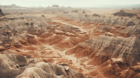 the sandstone landscape of patagonia is captured in this image, showcasing a post-apocalyptic futurism style. the tilt-shift photography technique adds a unique perspective, while hyperrealistic landscapes and organic forms create a mesmerizing visual. the gritty urban landscapes blend seamlessly with the alien worlds, resulting in a captivating fusion of colors and patterns reminiscent of a color field painting. ai generatedの素材
