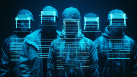 the photo showcases a highly detailed and realistic x-ray barcode in 4k resolution. in the image, four dark figures are seen standing back to back in a dirty pool, with a glowing neon flare and a powder blue pear. the photo has a nostalgic 90's alternative vibe, reminiscent of polaroid film and shoegaze music. the word "disappointed" is written in a vector style, adding anの素材