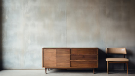 an oak cabinet, leather chair, and stud wall create a stylish composition reminiscent of sana takeda's art. the matte background enhances the focus on the elements. inspired by edogawa ranpo, the image features soft edges and blurred details, adding a touch of mystery. the skillful use of light and shadow adds depth. this 8k photo captures a bold yet graceful aesthetic. ai generatedの素材