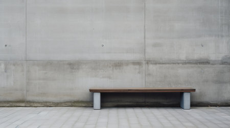 concrete bench in the ground near a wall, showcasing the iconic bauhaus functional design. this minimalist abstract piece draws inspiration from shin hanga and the american barbizon school, with its dark brown and gray hues. captured on fujifilm velvia, the image beautifully captures the crisp lines and sleek aesthetic of this modern masterpiece. ai generatedの素材