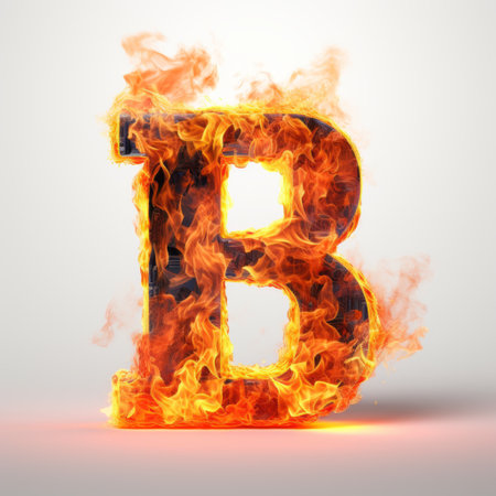 the photo showcases a captivating image of the letter "b" engulfed in vibrant flames. created using vray tracing, the artwork exhibits explosive pigmentation and meticulous detailing. inspired by the american barbizon school, this piece evokes intense emotions through jonas burgert's bold figuration. ai generatedの素材