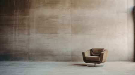 an empty sitting room featuring a chair in the style of industrial minimalism. the room showcases an earth tone color palette, concrete brutalism, and monochromatic hues. the design embraces minimalist principles with anti-clutter aesthetics and minimalist designs. the room exudes a soft and romantic ambiance. ai generatedの素材