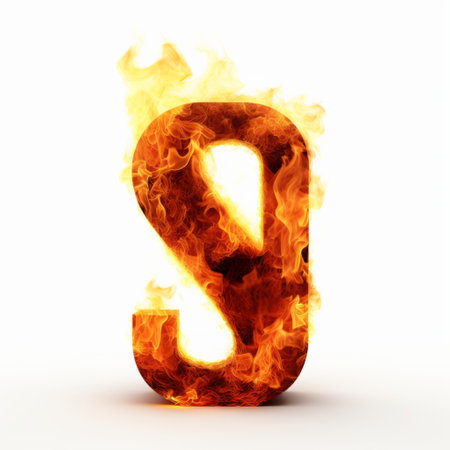 a 3d image of a letter j engulfed in flames, set against a white background. this captivating artwork showcases the mastery of tenebrism, reminiscent of the style of goerz hypergon 65mm f8. created by the talented artist greg olsen, it exudes a relatable personality and incorporates subtle tonal values and explosive pigmentation, reminiscent of the works of scott adams. ai generatedの素材