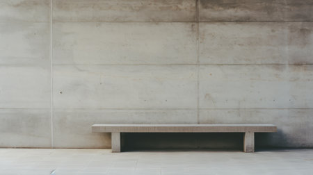 wooden bench in the style of muted tones, brutalism, and abstract minimalism sits on the concrete floor. inspired by artists daniel garber and agnes martin, as well as classical architecture and ludwig mies van der rohe's designs. ai generatedの素材