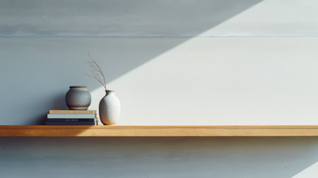 a set of ceramic vases, showcasing the classic japanese simplicity, are beautifully arranged on a shelf. the photo captures the juxtaposition of light and shadow, creating a serene and peaceful ambiance. with a naturalistic rendering and the use of the tokina at-x 11-16mm f2.8 pro dx ii lens, this high-quality image embodies urban minimalism. ai generatedの素材
