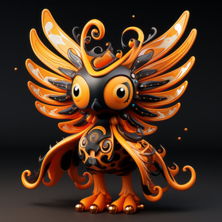 the phoenix brand presents a collectible butterfly-like character design that is both cute and stylish. this versatile design can be used as a keychain or figurine, making it a must-have for collectors. with its vibrant orange and black color scheme, dynamic poses, and expressive movements, this design incorporates street dance elements like headphones and hats, adding a unique touch to its overall appeal. ai generatedの素材